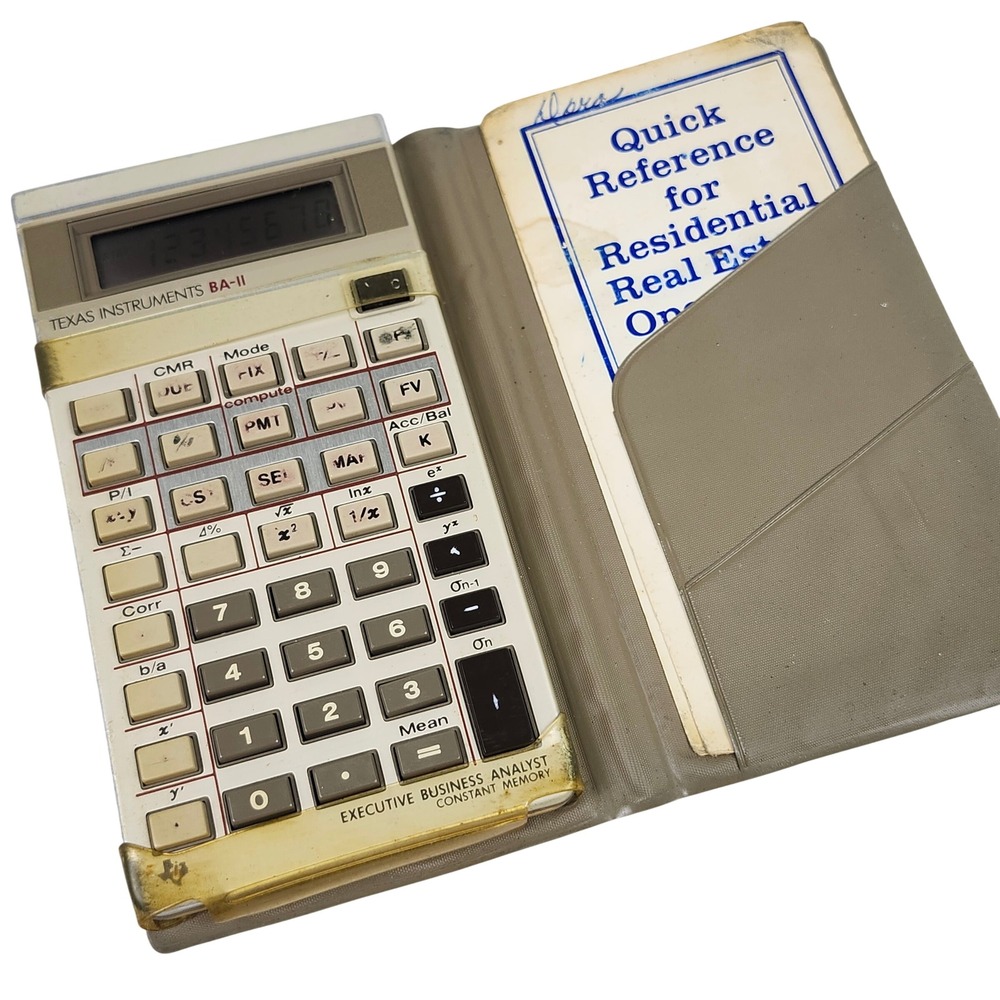 Texas Instruments BA-II Business Analyst Calculator VTG Tan with Cover